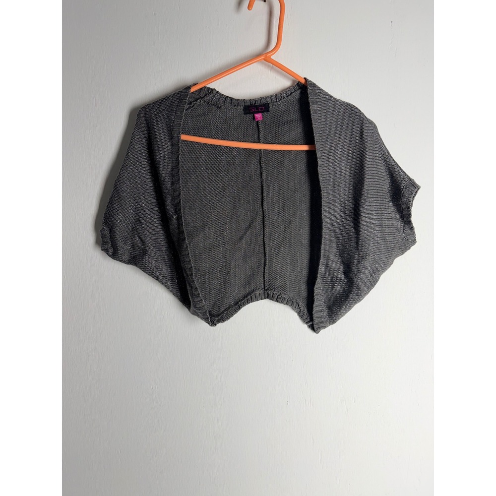 GLO Womens Small Gray Metallic Knit Shrug Cropped Open Front Bolero Sweater